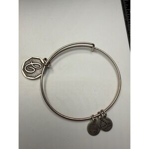 Alex and Ani Initial G Charm Bangle Bracelet Rafaelian Silver Finish Expandable